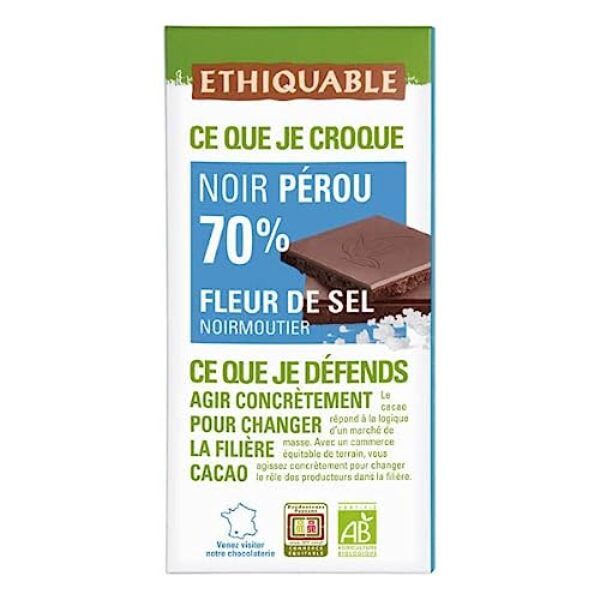 Ethiquable - Tablette Chocolat Noir 70% Sel De Camargue Pérou 100G
